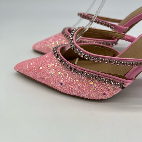 INC International Concepts Gylana Pink Glitter Mule Heels/Rhinestone Straps - Picture 5 of 15